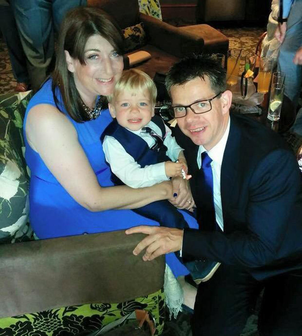 Jacob with his mum, Andrea, who passed away from breast cancer, and dad, Andrew. (Caters)