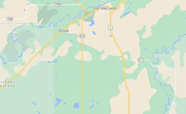 Nanton RCMP said in a news release the vehicle was found in a ditch on Highway 810, about 15 kilometres south of Highway 3, near Fort Macleod. (Google Maps - image credit)