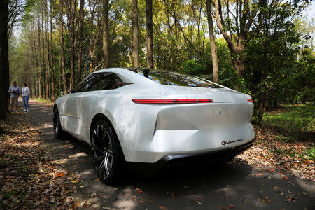 An Infiniti electric concept car called the Qs Inspiration is seen during a commercial shoot for a car advertisement in Shanghai, China April 8, 2019. REUTERS/Aly Song