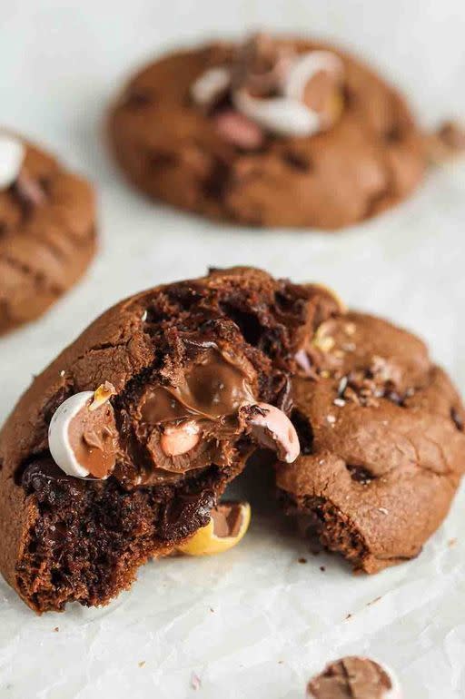 <p>By having the <a href="https://www.delish.com/uk/cooking/recipes/a35762026/creme-egg-brownies/" rel="nofollow noopener" target="_blank" data-ylk="slk:Creme Eggs;elm:context_link;itc:0" class="link ">Creme Eggs</a> in the middle, you're guaranteed a soft and gooey centre, while the chopped <a href="https://www.delish.com/uk/cooking/recipes/a35679325/mini-egg-waffles/" rel="nofollow noopener" target="_blank" data-ylk="slk:Mini Eggs;elm:context_link;itc:0" class="link ">Mini Eggs</a> on top add a delicious crunch for contrast.</p><p>Get the <a href="https://www.delish.com/uk/cooking/recipes/a39133164/easter-chocolate-cookies/" rel="nofollow noopener" target="_blank" data-ylk="slk:Loaded Easter Chocolate Cookies;elm:context_link;itc:0" class="link ">Loaded Easter Chocolate Cookies</a> recipe.</p>