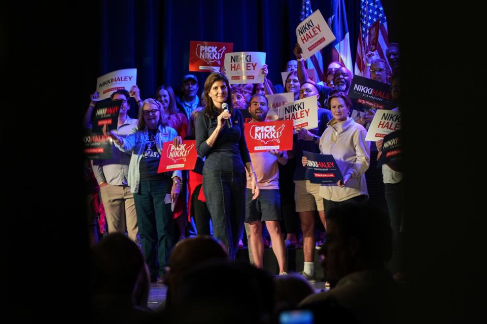 Republican presidential candidate Nikki Haley speaks to supporters in Fort Worth, Texas on Monday.