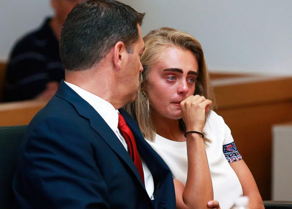 Michelle Carter, at right, in court Aug. 3, 2017