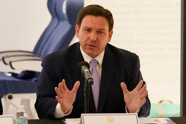 Florida Gov. Ron DeSantis speaks at a Feb. 7 news conference in Miami.