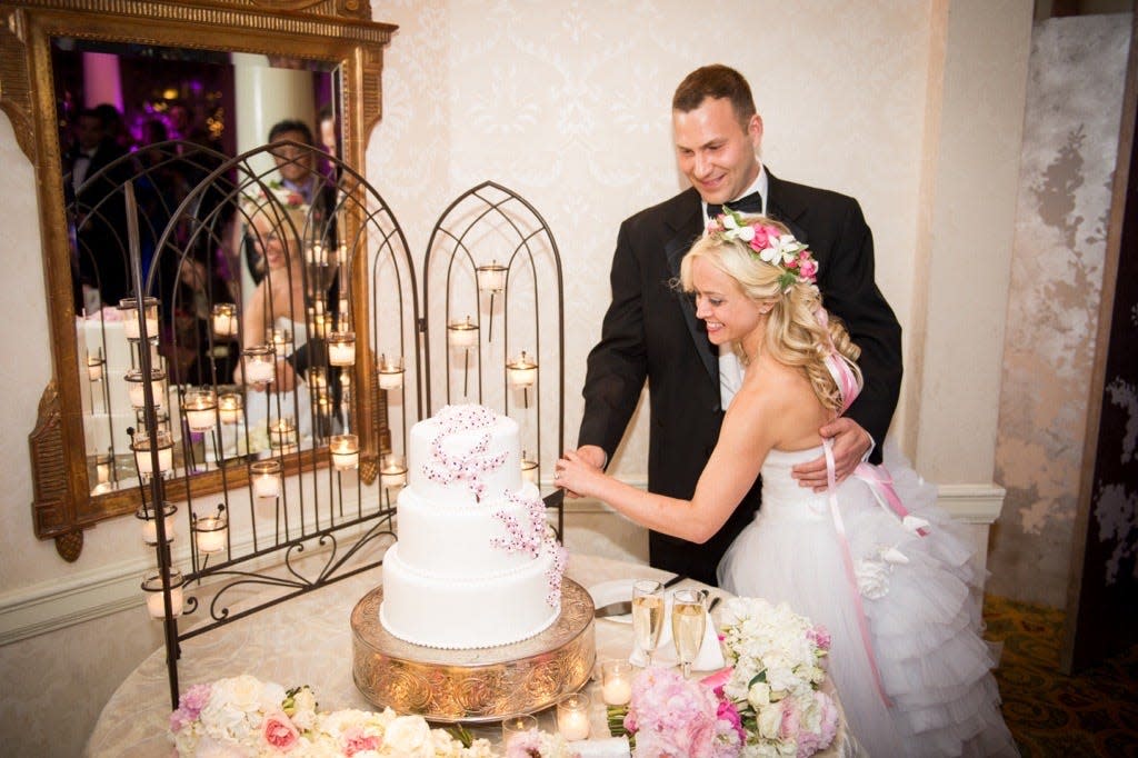 Jenny and Chris Blakemore married in a cherry blossom-themed ceremony.