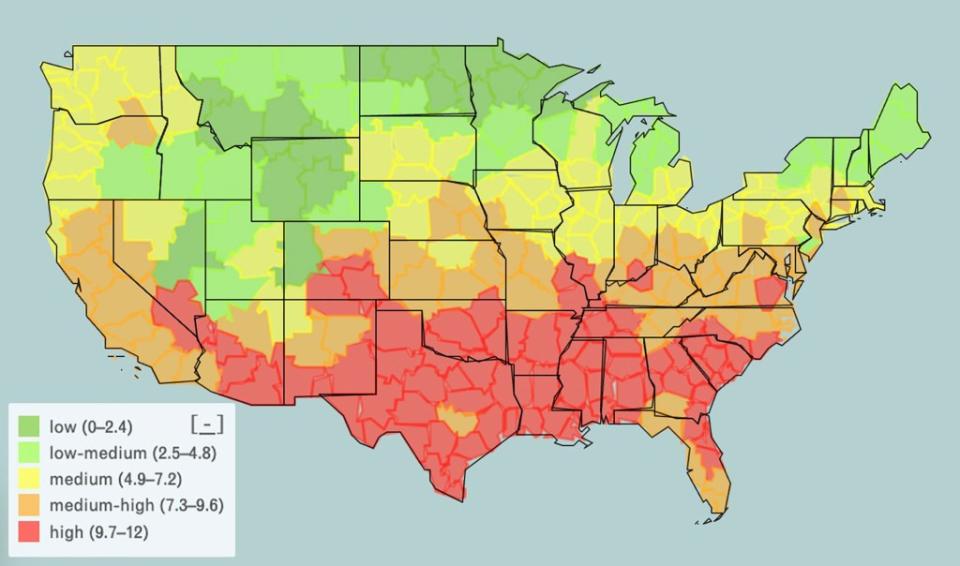 Data found that 22 percent of the country is in “medium” status, indicating a 7.3 to 9.6 pollen count this week. Pollen.com