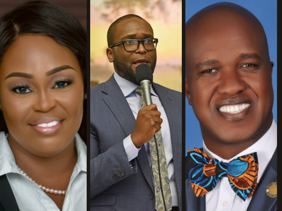 Tres candidatos –de izquierda a derecha, Pitchie Escarment, el senador estatal Shevrin Jones y el ex vicealcalde de Miami Gardens Erhabor Ighodaro– compiten por el escaño del Distrito 34 del Senado estatal.