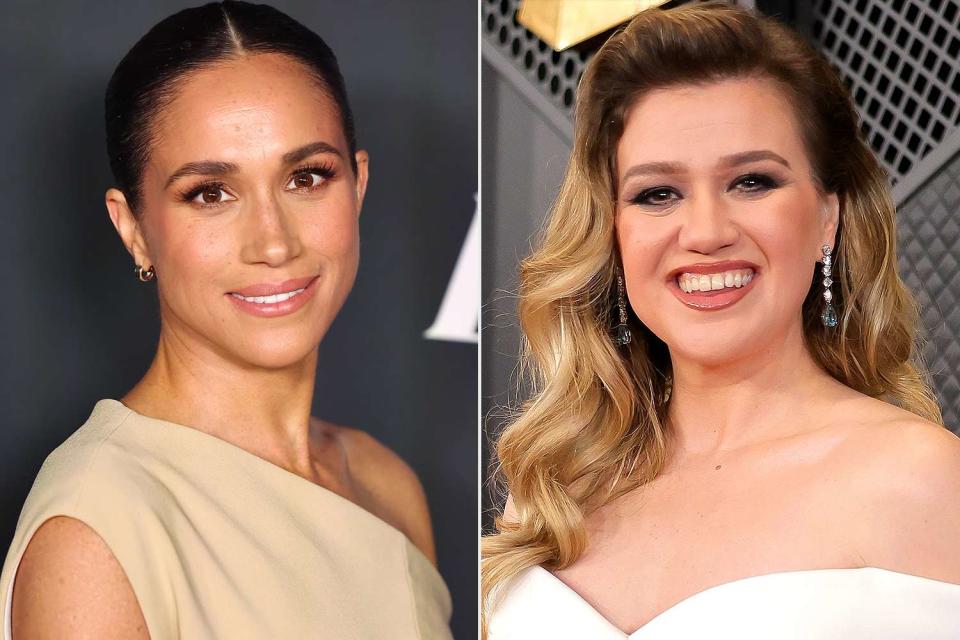 <p>Robin L Marshall/FilmMagic; Neilson Barnard/Getty</p> Meghan Markle at the the 2023 Variety Power Of Women event at Mother Wolf on November 16, 2023 in Los Angeles; Kelly Clarkson at the 66th GRAMMY Awards at Crypto.com Arena on February 4, 2024 in Los Angeles. 