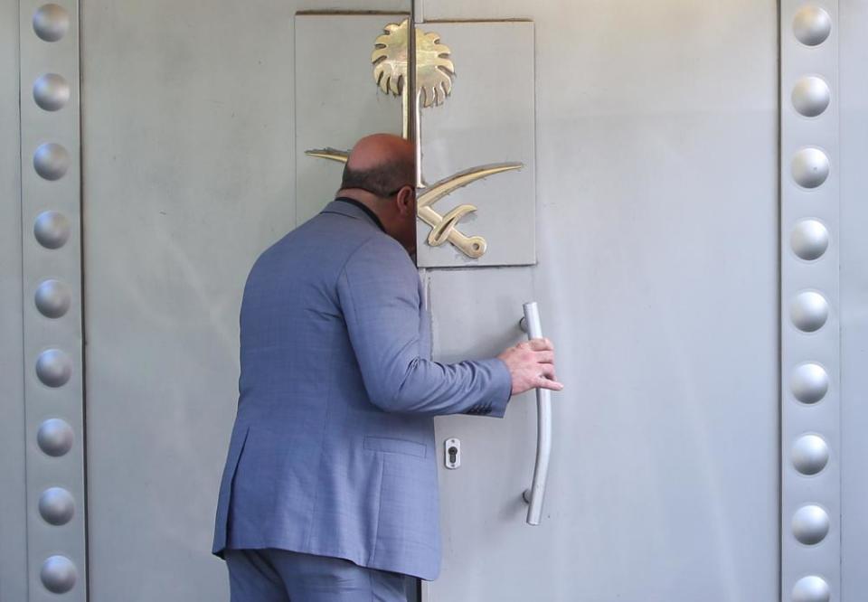 A Saudi official opens a door to the Saudi consulate in Istanbul, Turkey, in October 2018