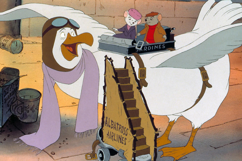 <a href="http://movies.yahoo.com/movie/1800172396/info" data-ylk="slk:THE RESCUERS;elm:context_link;itc:0;sec:content-canvas" class="link ">THE RESCUERS</a> (1977) - The villain was originally going to be Cruella De Vil from "101 Dalmatians," but the character was changed because at the time it was against studio policy to do sequels (of course, there was a "Rescuers" sequel 13 years later).