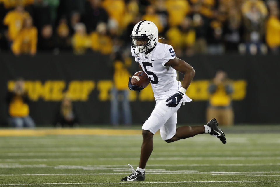 Penn State's Jahan Dotson is a back-end first-round prospect at wide receiver. (AP Photo/Matthew Putney)