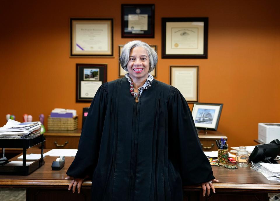 10th District Court of Appeals Judge Terri Jamison, a Democrat, is running for Ohio Supreme Court. Judge Terri Jamison poses for a photo in her office in Columbus, Ohio on April 13, 2022. 