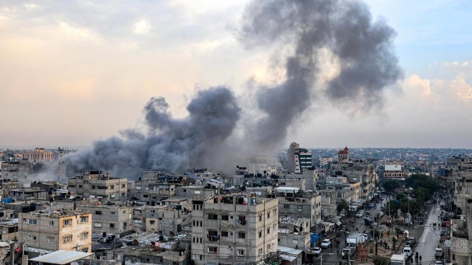 PHOTO: Smoke billows during Israeli bombardment in Rafah in the southern Gaza Strip, Dec. 12, 2023, amid ongoing battles between Israel and the militant group Hamas. (Mahmud Hams/AFP via Getty Images)