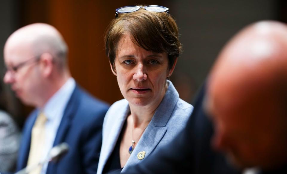 Canada Border Services Agency President Erin O'Gorman appears at a House of Commons standing committee on Public Accounts on Parliament Hill in Ottawa on Tuesday, Feb. 13, 2024.