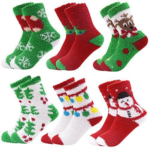 6-Pack Christmas Fuzz Socks