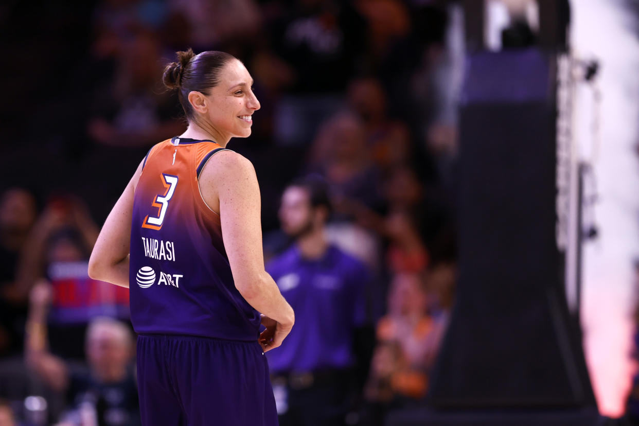 Phoenix Mercury guard Diana Taurasi has not announced her retirement and is assumed to be playing in 2024. (Photo by Chris Coduto/Getty Images)