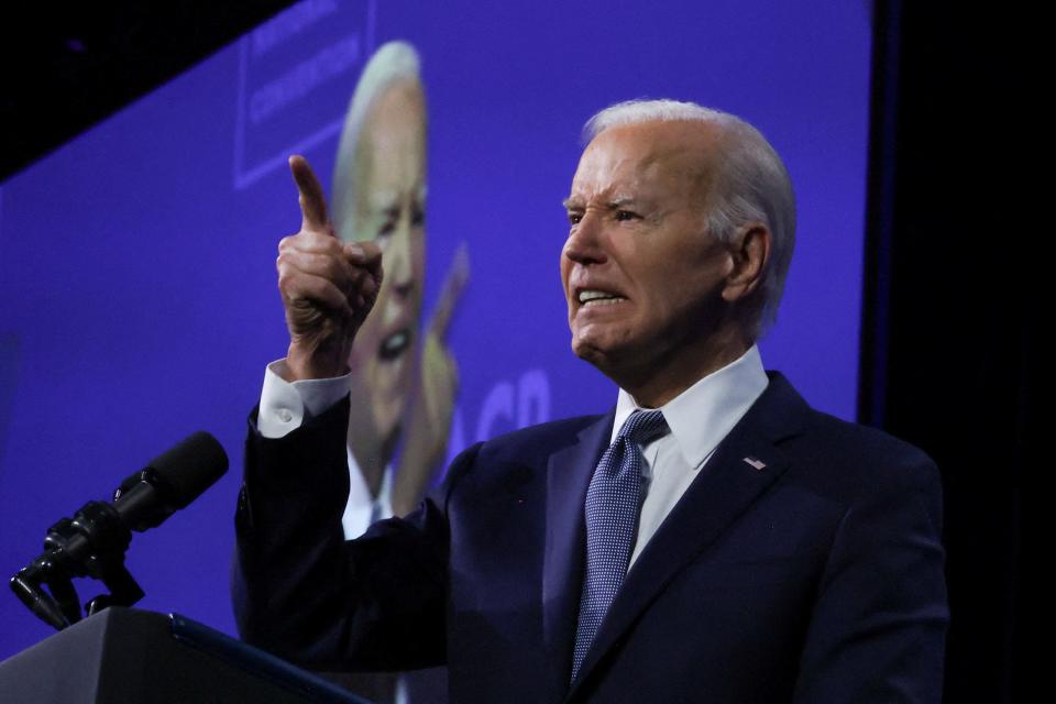 U.S. President Joe Biden speaks at the 115th NAACP National Convention in Las Vegas, Nevada on July 16, 2024.