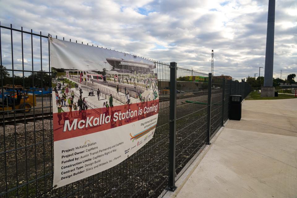 Banners signal the start of construction on CapMetro's new McKalla station at Q2 Stadium earlier this month. If the cooling housing market triggers a slowdown in homebuilding, there's a chance infrastructure spending might pick up the slack.