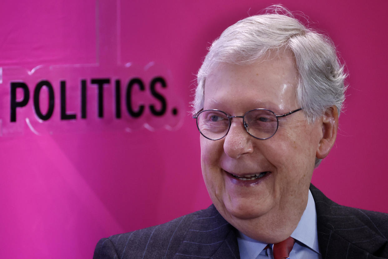 Senate Minority Leader Mitch McConnell (R-KY) participates in a Pop-Up Conversation with Punchbowl News at the AT&T Forum on March 31, 2022 in Washington, DC.  (Photo by Chip Somodevilla/Getty Images)