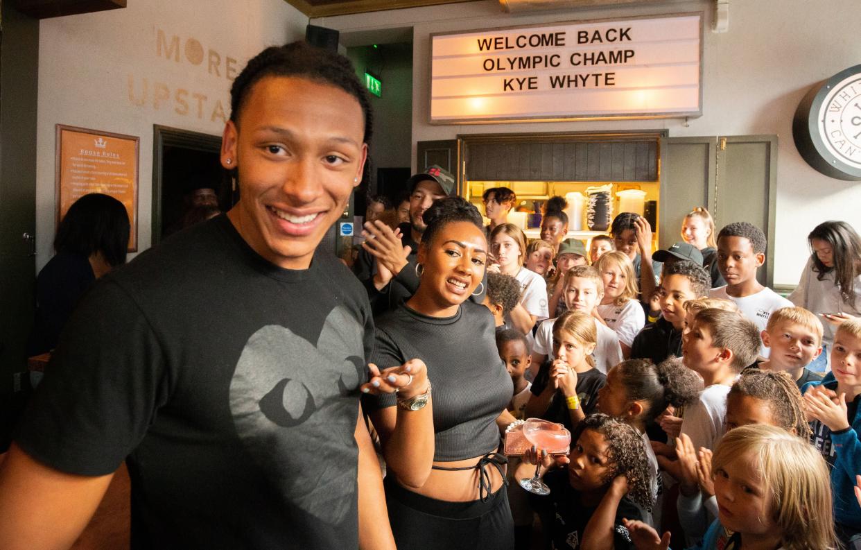 Silver medallist BMXer Kye Whyte at a welcome home party at the Prince of Peckham Pub in London (James Manning/PA) (PA Wire)