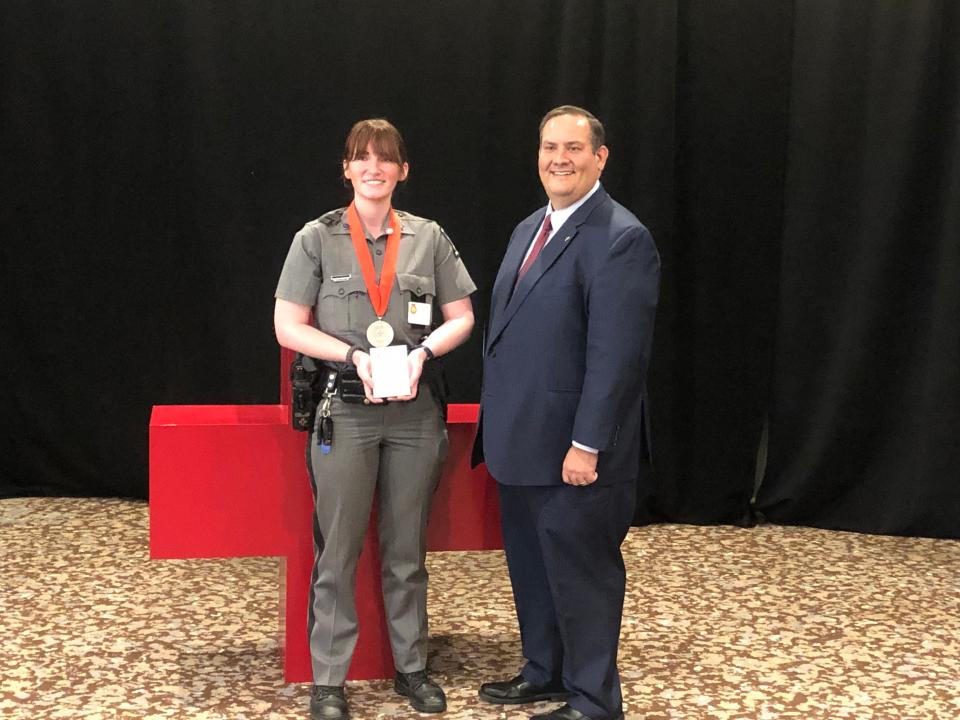 New York State Trooper Olivia Okun received the American Red Cross Southern Tier Chapter "Real Heroes" Good Neighbor Award on May 25, 2023 inside Binghamton's DoubleTree by Hilton hotel.