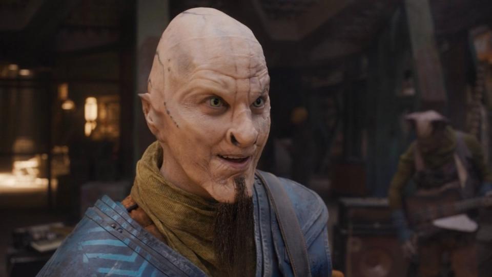 Bzermikitokolok the bald alien with a long goatee in The Guardians of the Galaxy Holiday Special