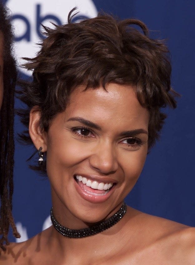 Halle Berry smiles at the Emmy Awards in 2000