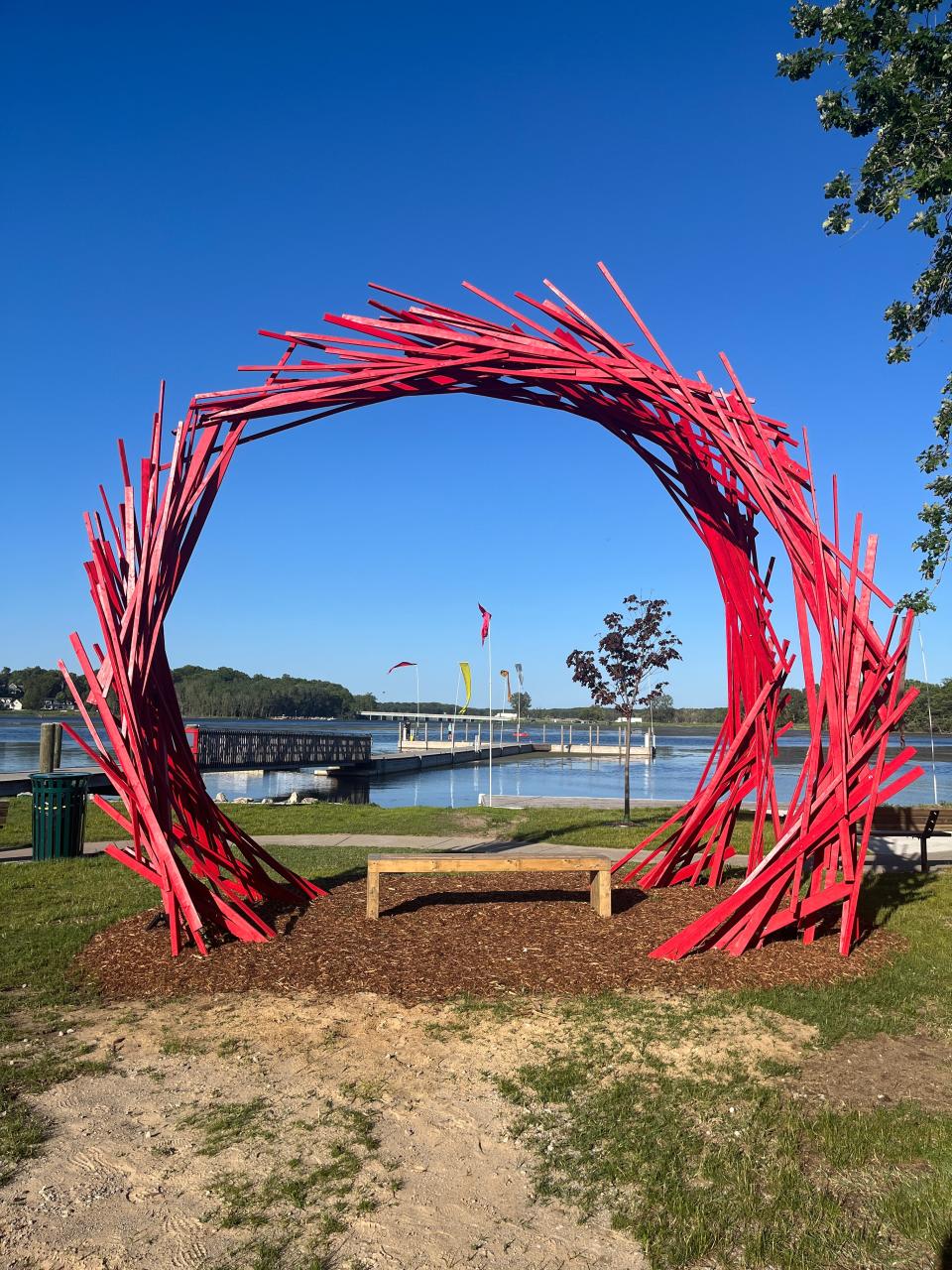 A red arch at Wade's Bayou Memorial Park