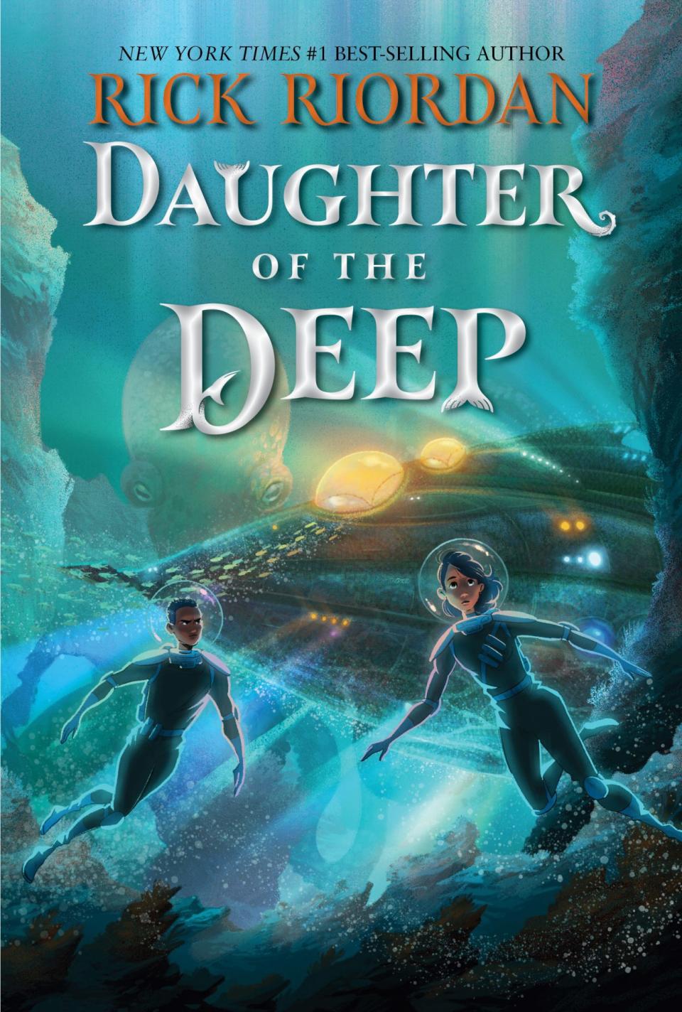 Illustration of two kids in diver suits on the cover of Daughter of the Deep cover