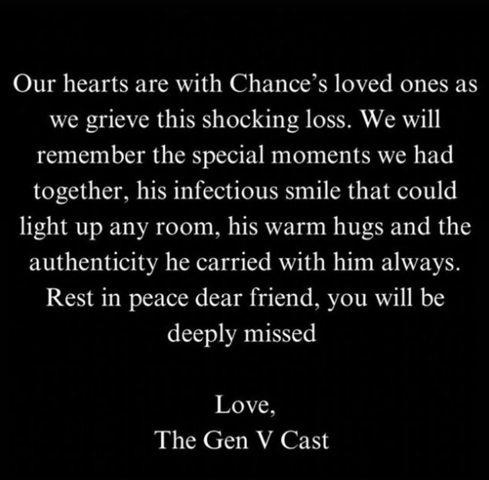 ‘Gen V’ cast share joint statement following Chance Perdomo’s death (Instagram)