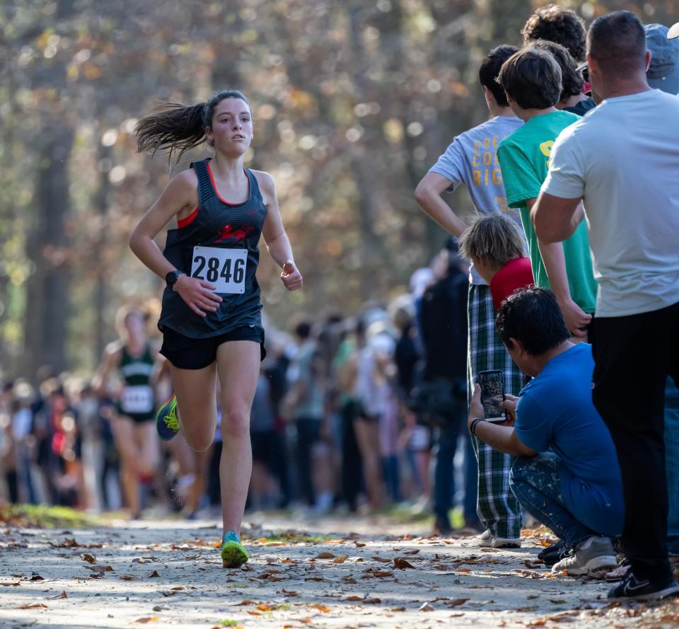 St. Andrew’s Lily Murphy takes fourth place in the DIAA 2022 Cross Country Girl’s Division II Championship at Killens Pond State Park in Felton, Del.