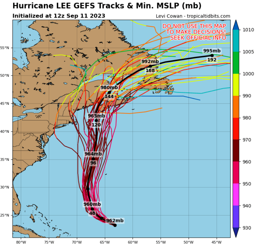 While modeling Monday had consensus on Hurricane Lee likely making landfall in eastern Canada, one extreme outlier possible path produced by NOAA has Lee making landfall around Sandy Hook and barreling right up into New York Harbor and the Meadowlands of Bergen County.