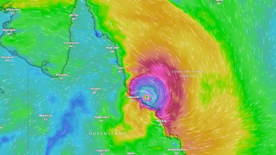 Supplied  Tropical Cyclone Kirrily crosses coast near Townsville as a category\n 3 system