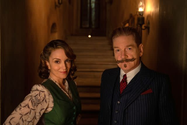 <p>Rob Youngson/20th Century Studios</p> Tina Fey and Kenneth Branagh in <i>A Haunting in Venice</i>, 2023