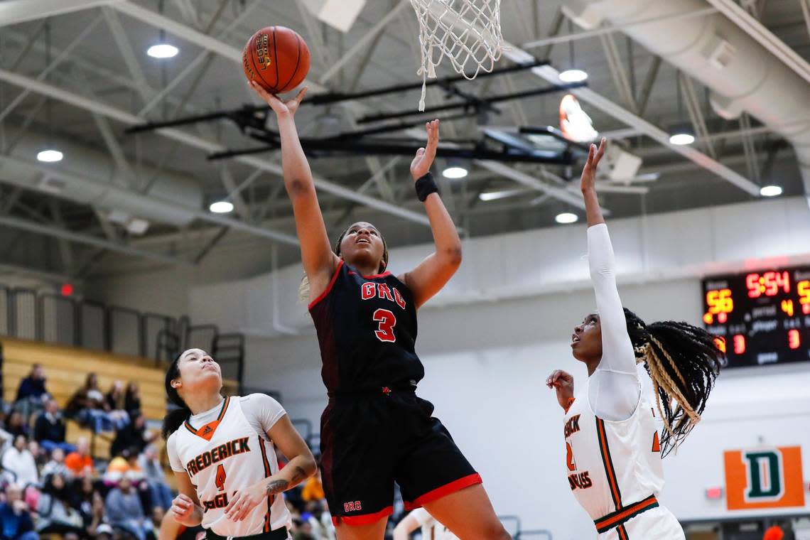 Sophomore Ciara Byars (3) leads George Rogers Clark in scoring at 18.2 points per game. The Cardinals were eliminated by eventual state champion Sacred Heart in last year’s Sweet 16 quarterfinals, 59-40, but lost to the Valkyries by only a point, 54-53, when the teams met this season in Winchester on Feb. 7.