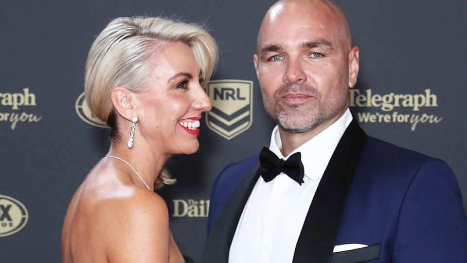 Todd Payten is pictured with his wife, Julie, on the Dally M red carpet.