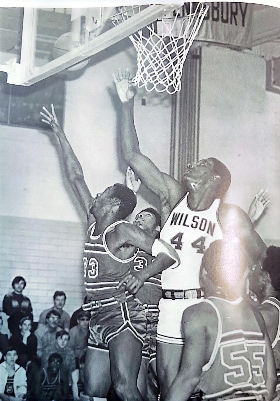 Earl Williams (44) pursues a rebound for Woodrow Wilson High School, which was the precursor to Harry S. Truman. Williams went on to play four seasons in the NBA.