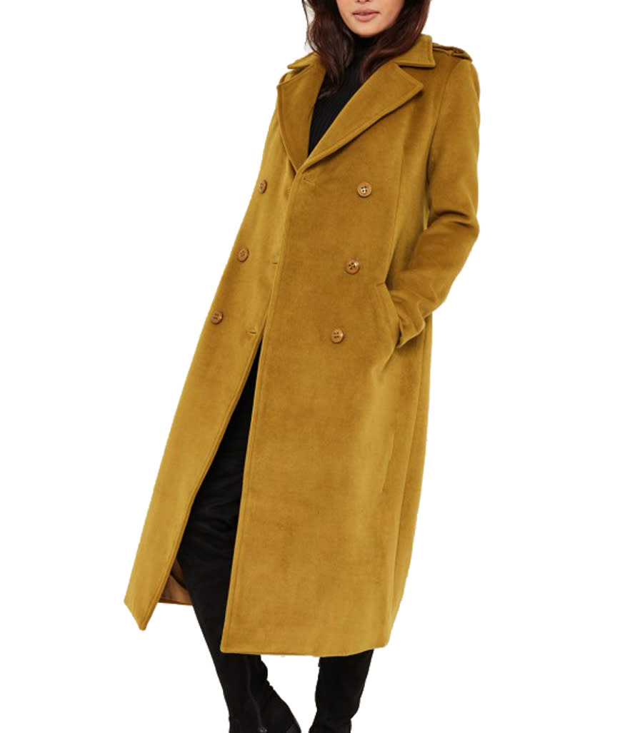 Missguided Yellow Premium Military Faux Wool Coat