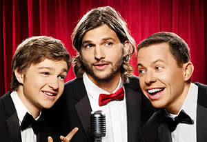 Angus T. Jones, Ashton Kutcher and Jon Cryer | Photo Credits: Matt Hoyle/Warner Brothers/CBS