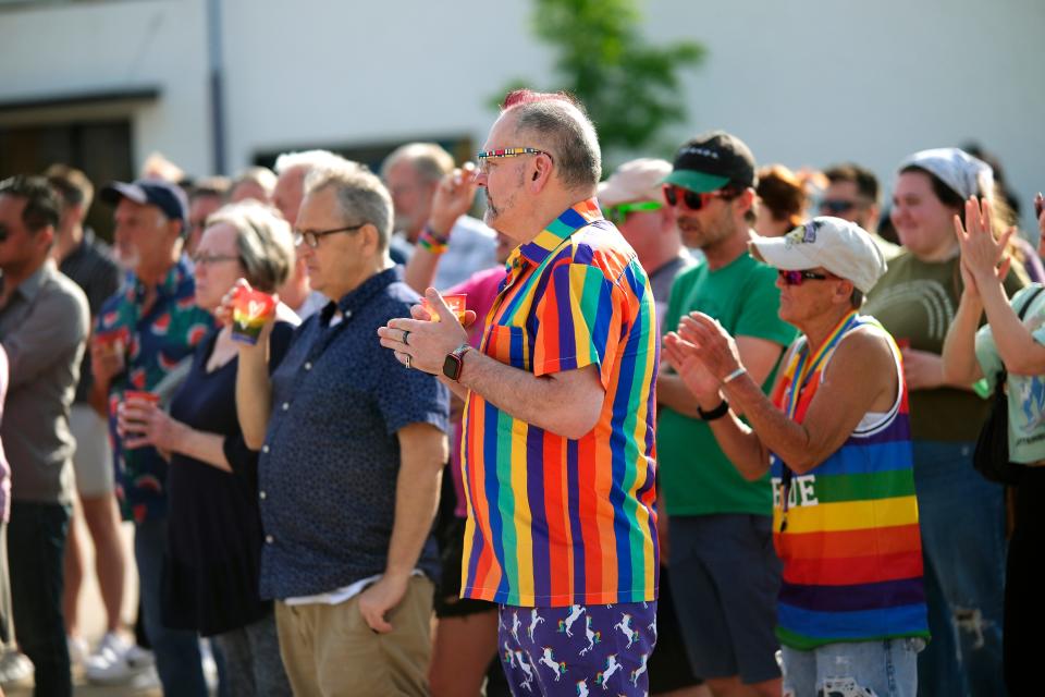 The crowd applauds the Mayor David Holt's declaration at the OKC Pride Opening Ceremony.