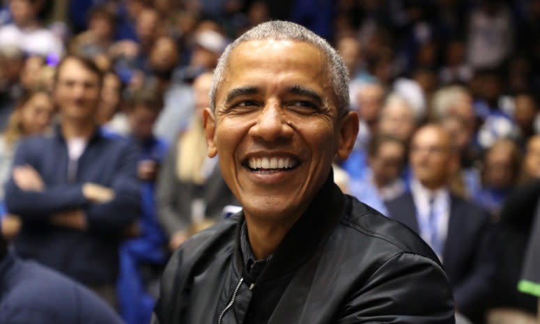 Obama at the Duke vs. UNC game.