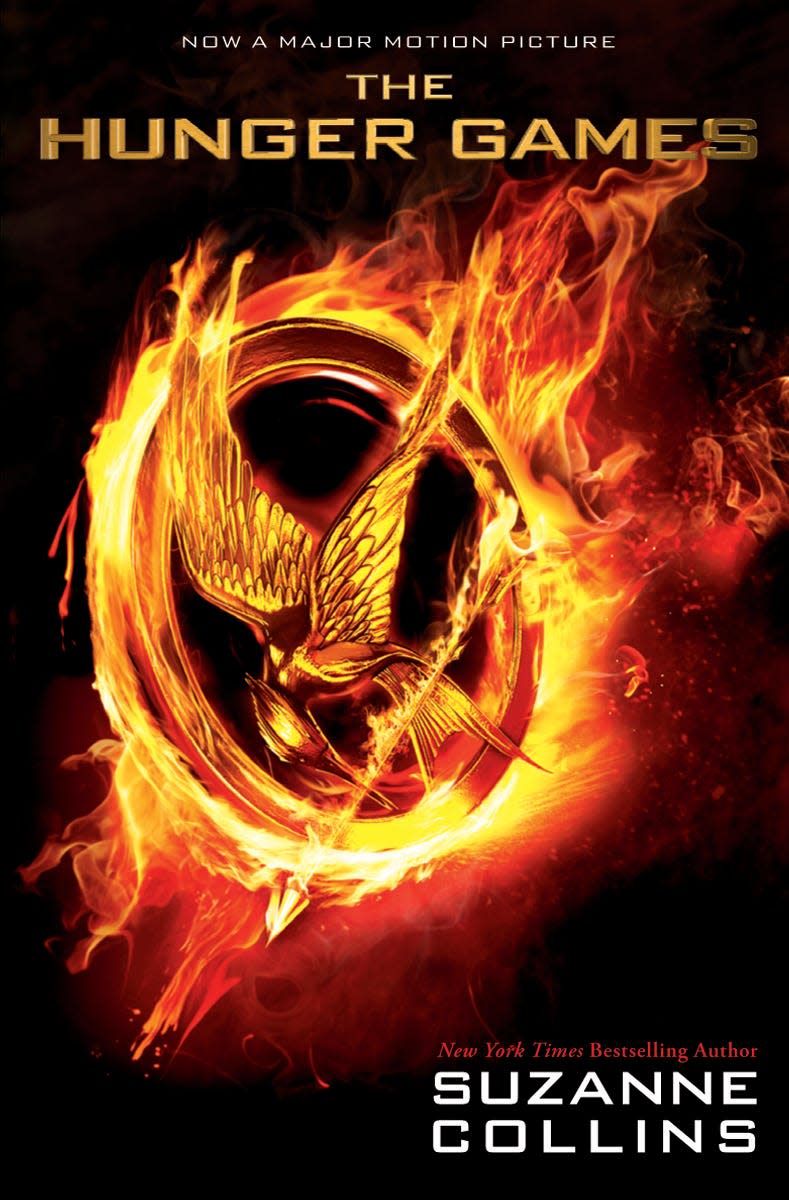 Movie tie-in book jacket of 'The Hunger Games' by Suzanne Collins