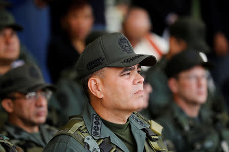 Venezuela's Defense Minister Vladimir Padrino Lopez takes part in a ceremony to kick off the distribution of security forcers and voting materials to be used in the upcoming presidential elections, at Fort Tiuna military base in Caracas, Venezuela May 15, 2018. REUTERS/Carlos Jasso