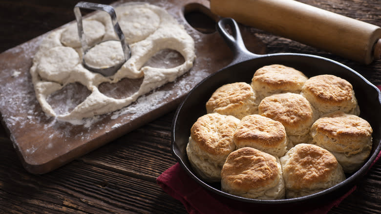 Biscuits in a cast iron pan