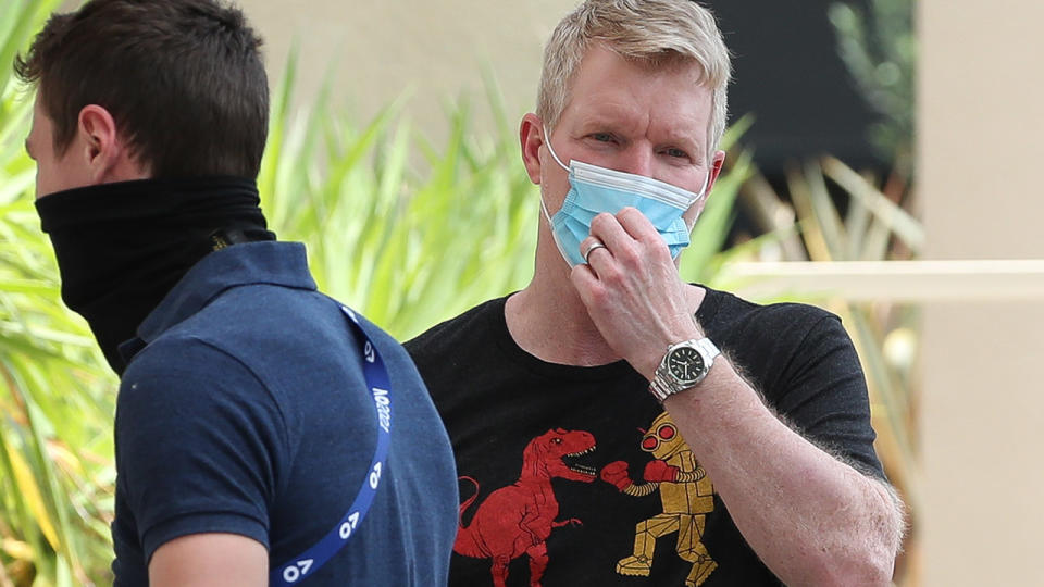 Jim Courier, pictured here lining up at a testing facility at the View Melbourne Hotel.