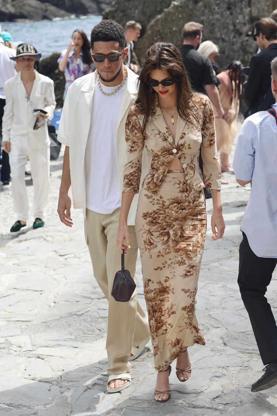 Kendall Jenner and Devin Booker arriving for lunch at the Abbey of San Fruttuoso on May 21, 2022.