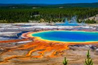 <p>The rainbow-colored Grand Prismatic Spring in Yellowstone National Park is eye-catching, but deadly if you get too close. </p>