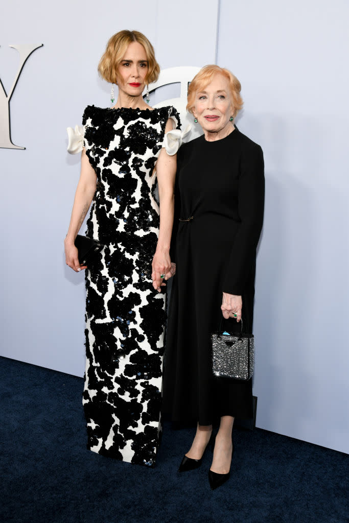 Sarah Paulson and Holland Taylor at the 2024 Tony Awards on June 16 in New York, red carpet, Prada