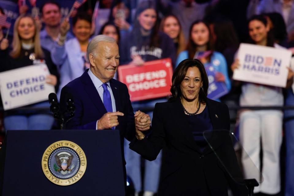 President Joe Biden and Vice President Kamala Harris attend a “reproductive freedom” campaign rally on Jan. 23 at George Mason University in Manassas, Virginia. (Photo by Anna Moneymaker/Getty Images)