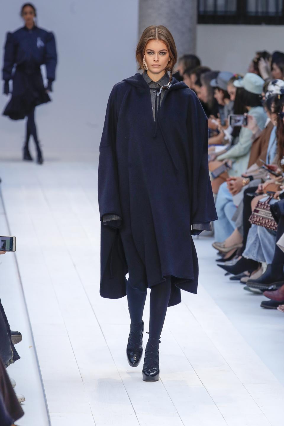 Model Kaia Gerber wears a creation as part of Max Mara's Fall/Winter 2020/2021 collection, presented in Milan, Italy, Thursday, Feb. 20, 2020. (AP Photo/Antonio Calanni)