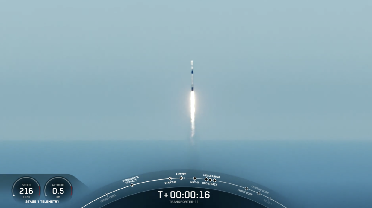 Screengrab from SpaceX livestream of the launch of the satellite on a SpaceX rocket from California